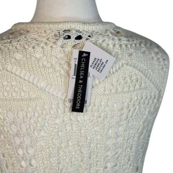 NEW Chelsea & Theodore Womens Sz M White Boho Peasant Beach Long Cardigan Vest - Picture 3 of 9